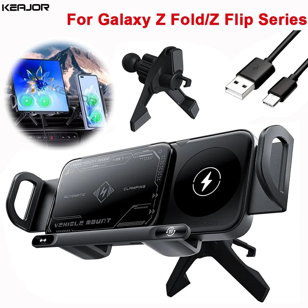 Wireless Charger for Samsung Dual Coil Fold Screen Screen Car Fast Charging Station For Samsung Galaxy Z Fold Flip 6 5 4