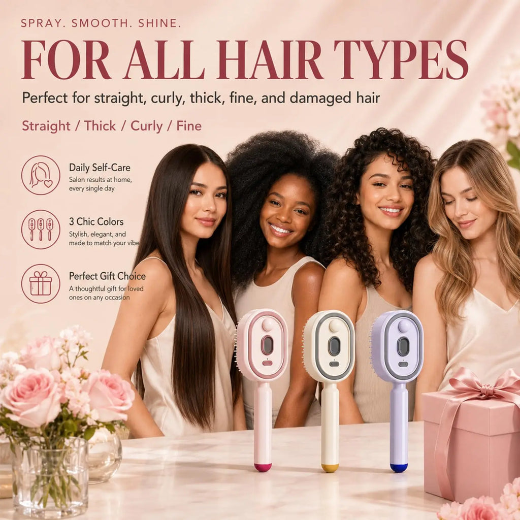 2026 Electric Steaming Hair Straightener Brush Electric Spray Air Cushion Massage Hair Brush Rechargeable Detangling Ste