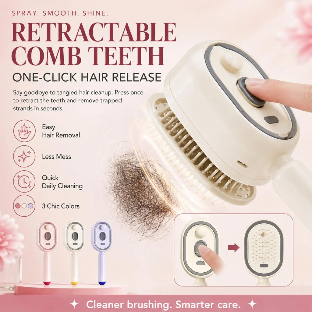 2026 Electric Steaming Hair Straightener Brush Electric Spray Air Cushion Massage Hair Brush Rechargeable Detangling Ste