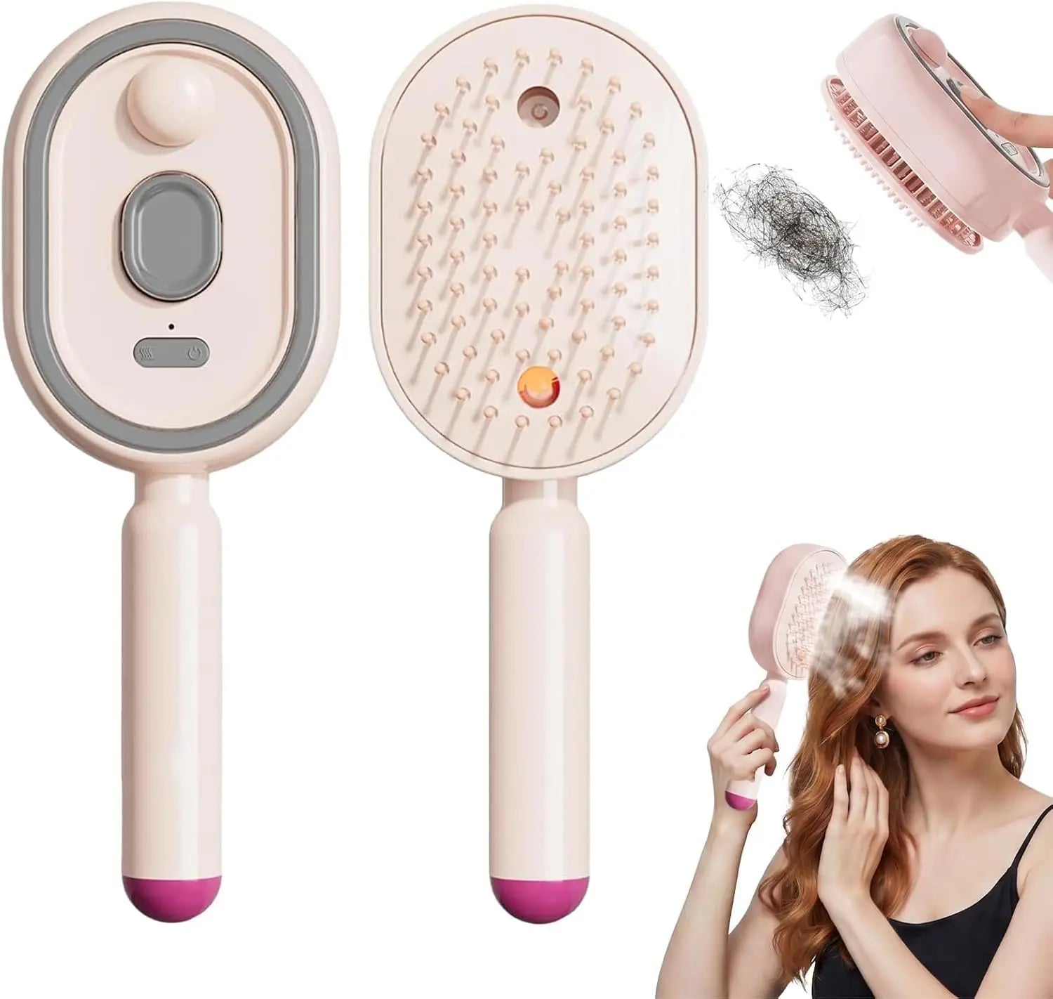 2026 Electric Steaming Hair Straightener Brush Electric Spray Air Cushion Massage Hair Brush Rechargeable Detangling Ste
