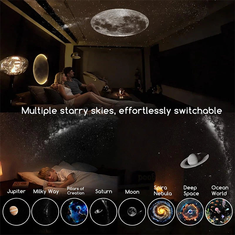 2-In-1 HD Galaxy Star Night Sky Projector Light With Sliding Films USB Power For Bedroom Decor Rotating Dynamic Visual E