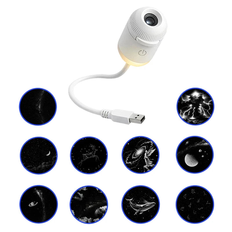 2-In-1 HD Galaxy Star Night Sky Projector Light With Sliding Films USB Power For Bedroom Decor Rotating Dynamic Visual E