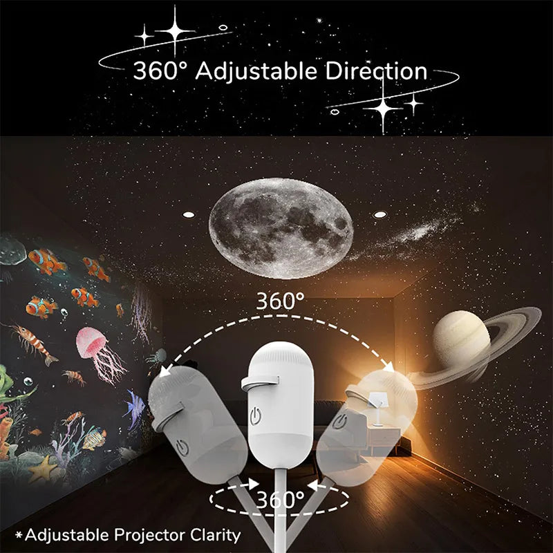 2-In-1 HD Galaxy Star Night Sky Projector Light With Sliding Films USB Power For Bedroom Decor Rotating Dynamic Visual E