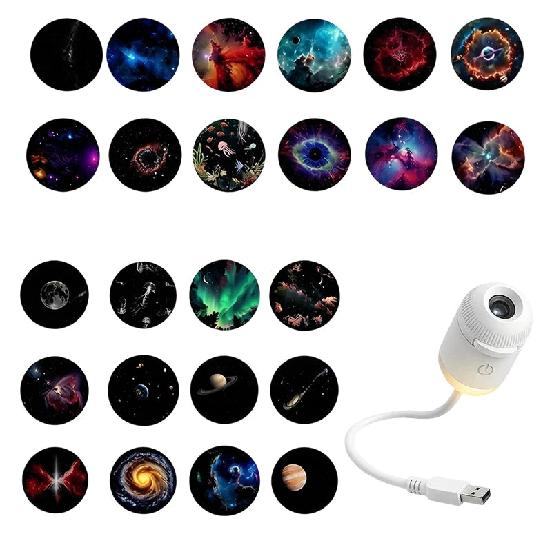 2-In-1 HD Galaxy Star Night Sky Projector Light With Sliding Films USB Power For Bedroom Decor Rotating Dynamic Visual E