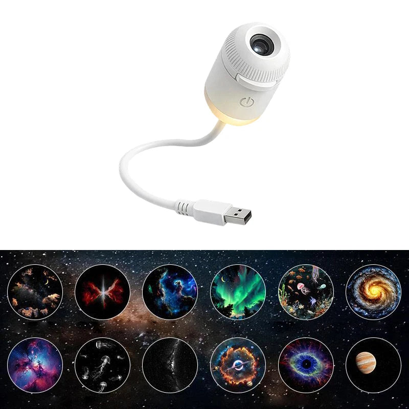 2-In-1 HD Galaxy Star Night Sky Projector Light With Sliding Films USB Power For Bedroom Decor Rotating Dynamic Visual E