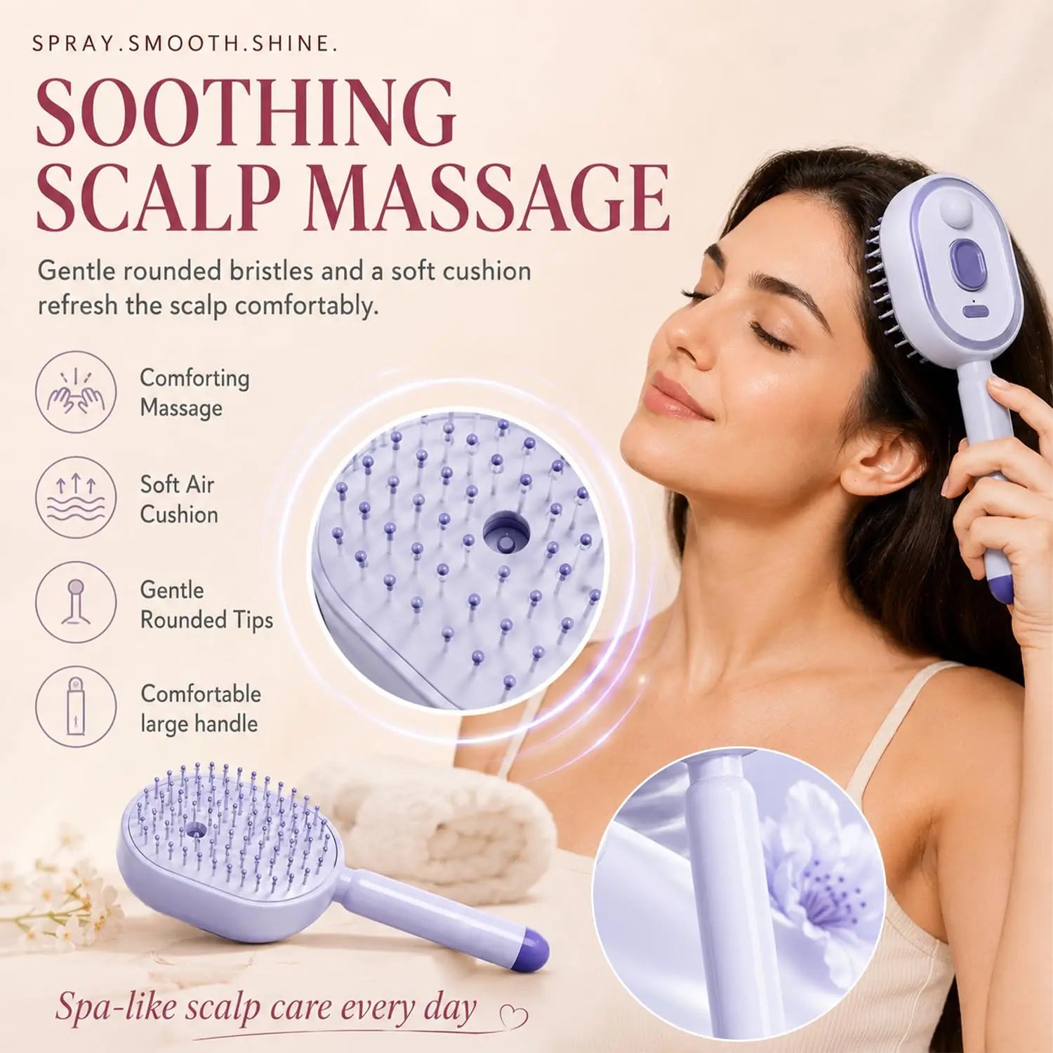 2026 Electric Steaming Hair Straightener Brush Electric Spray Air Cushion Massage Hair Brush Rechargeable Detangling Ste